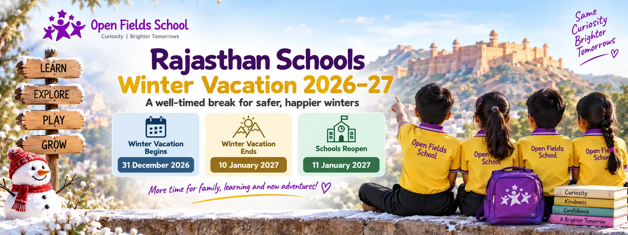 Rajasthan School Winter Vacation 2026–27: 31st Dec to 10th Jan